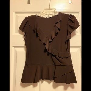 Jaipur brown V neck blouse with ruffles